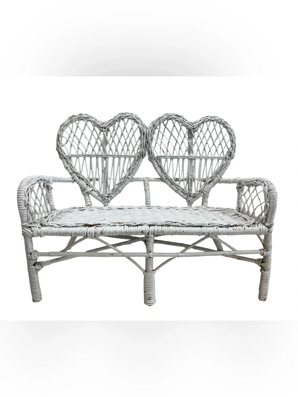 Vintage Doll Furniture Set White Wicker Hearts with Table